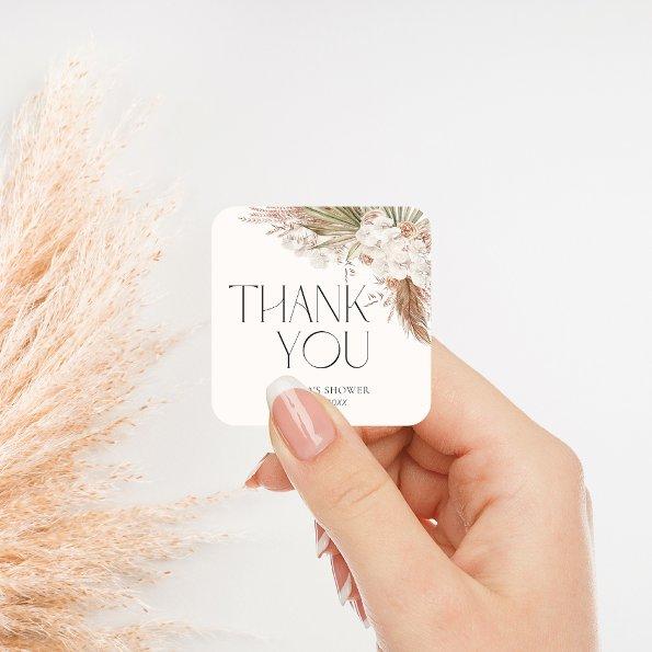 Bohemian Floral & Feathers Shower Thank You Square Sticker