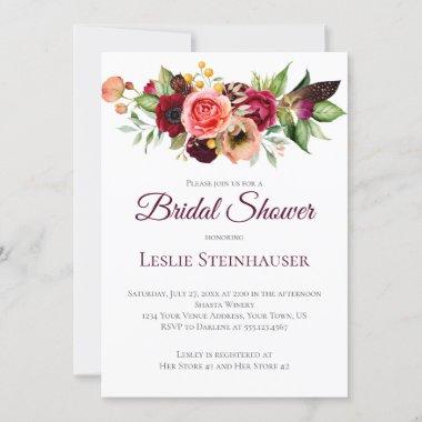 Bohemian Floral Romance Bridal Shower Invitations