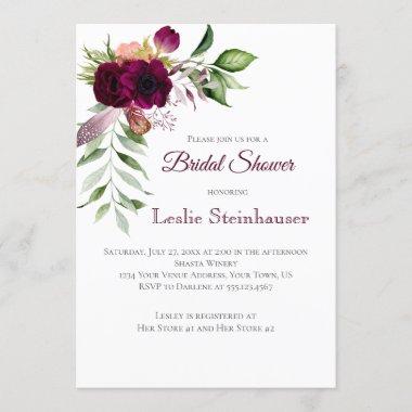Bohemian Floral Romance Bridal Shower Invitations