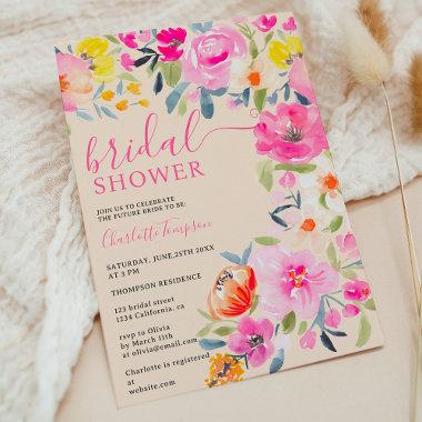 Bohemian floral watercolor blush bridal shower Invitations