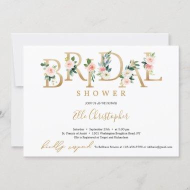 Bohemian gold foil floral letter bridal shower Invitations