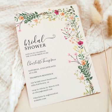 Bohemian meadow wild flowers spring bridal shower Invitations