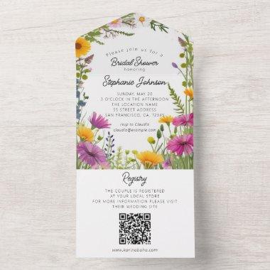 Bohemian Multicolored Wild Flowers Bridal Shower All In One Invitations