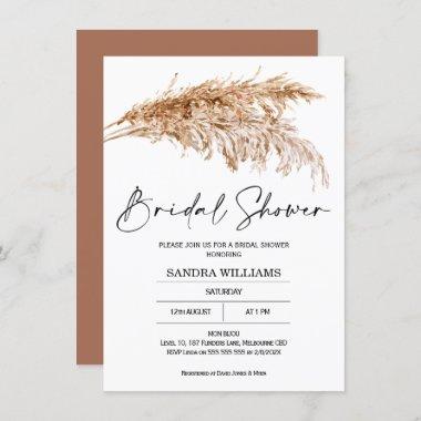 Bohemian Pampas Grass Bridal Shower Invitations