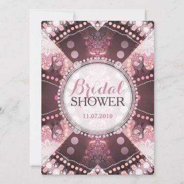 Bohemian Patchwork Pink Bridal Shower Invites