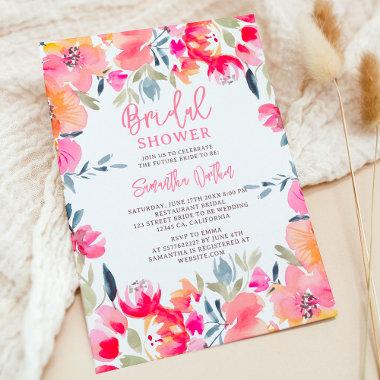 Bohemian pink watercolor flowers bridal shower Invitations