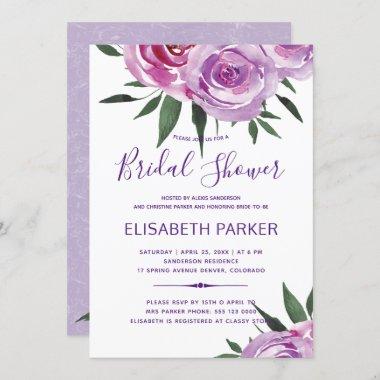 Bohemian purple mauve chic peonies bridal shower Invitations