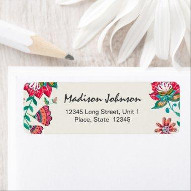 Bohemian Red Folk flowers Floral | Wedding Label