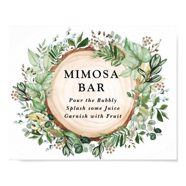 Bohemian Rustic Leafy Greenery Mimosa Bar Wedding Poster