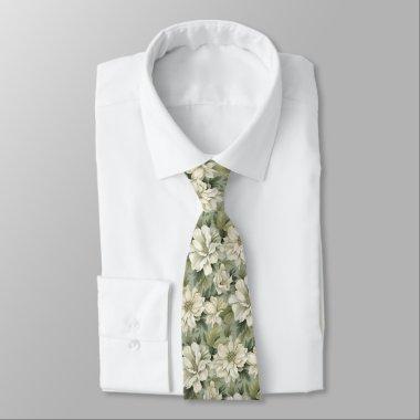 Bohemian sage green flowers neck tie