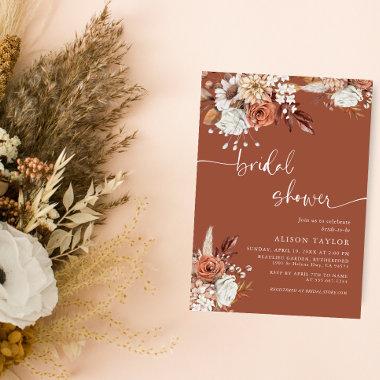 Bohemian Terracotta Bridal Shower Floral Invitations