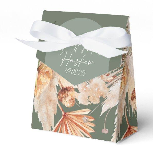 Bohenian boho sage green wedding favor boxes