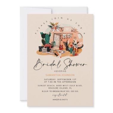 Boho 70s Pampas & Cacti Bridal Shower Invitations