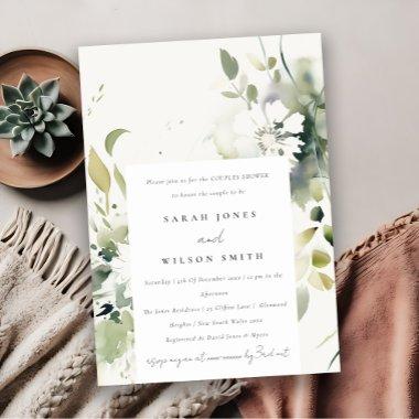 Boho Abstract Green White Floral Couples Shower
