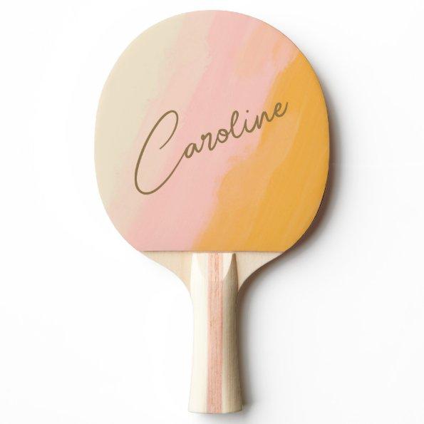 Boho Abstract Pink Yellow Script Custom Name Ping Pong Paddle