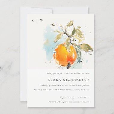 Boho Abstract Sketchy Orange Garden Bridal Shower Invitations