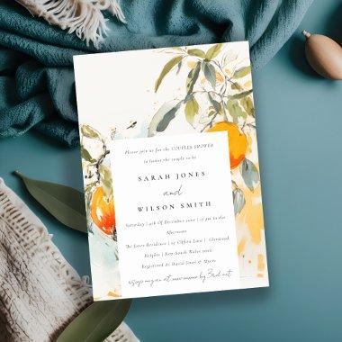 Boho Abstract Sketchy Orange Garden Couples Shower