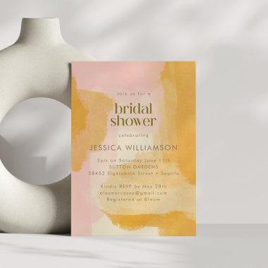 Boho Abstract Watercolor Pink Yellow Bridal Shower Invitations