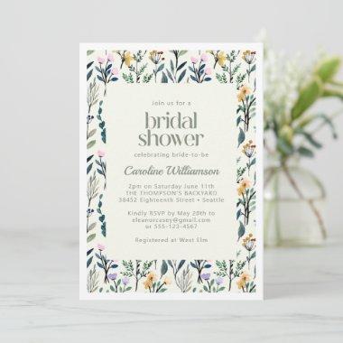 Boho Aesthetic Watercolor Wildflower Bridal Shower Invitations