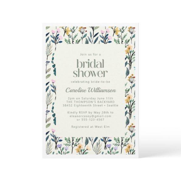 Boho Aesthetic Watercolor Wildflower Bridal Shower Invitations