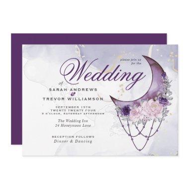 Boho All in One Wedding Amethyst Crescent Moon Invitations