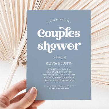 Boho and Retro Dusty Blue | Couples Shower Invitations