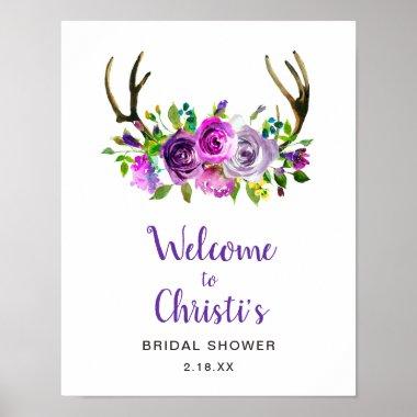 Boho Antlers Floral Bridal Shower Welcome Sign