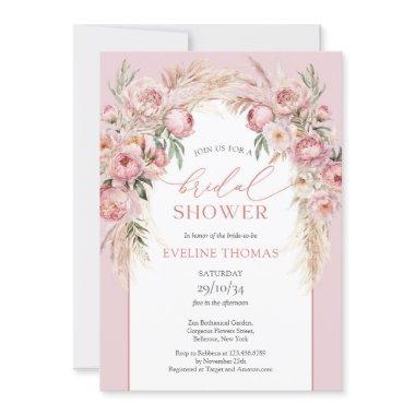 Boho arch blush peonies pampas grass eucalyptus Invitations