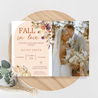 Boho Arch Fall In love Bridal Shower Rustic Floral Invitations