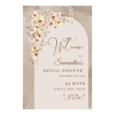 Boho arch neutral floral Bridal Count down sign