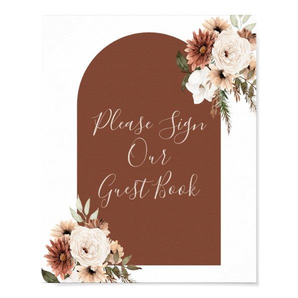 Boho Arch Terracota Floral Please Sign our Guest