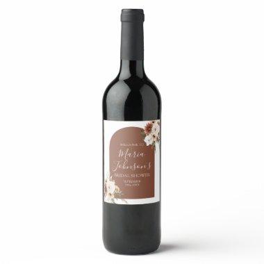 Boho Arch Terracota White Floral Bridal Shower Wine Label