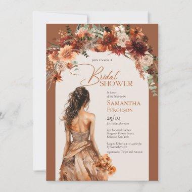 Boho arch terracotta fall floral wedding gown Invitations