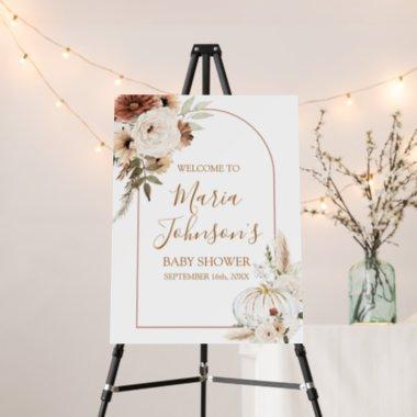 Boho Arch White Pumpkin Floral Welcome Sign