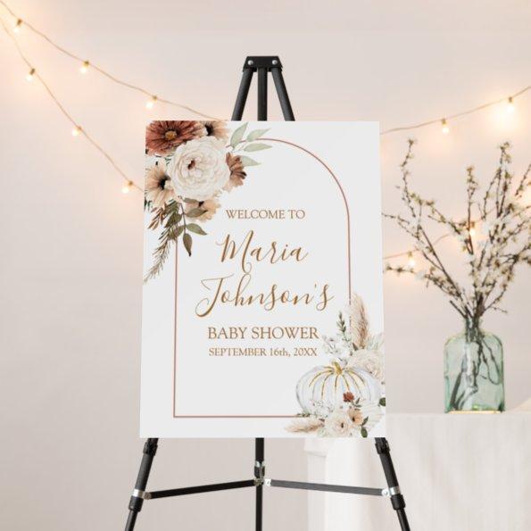 Boho Arch White Pumpkin Floral Welcome Sign