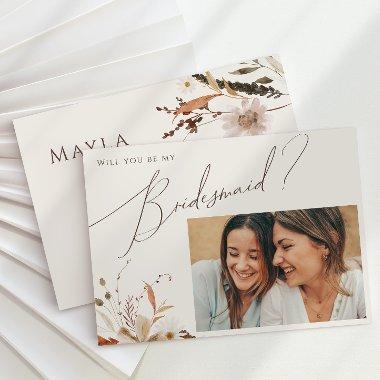 Boho Autumn Beige Photo Bridesmaid Proposal