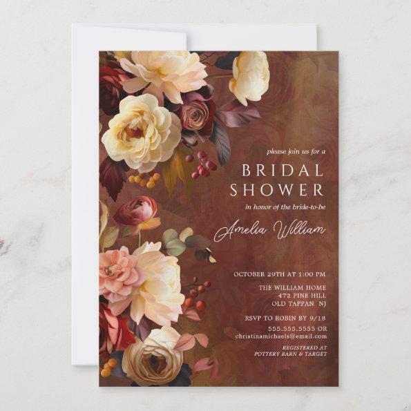 Boho Autumn Floral Bridal Shower Invitations