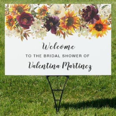 Boho Autumn Floral Bridal Shower Welcome Yard Sign
