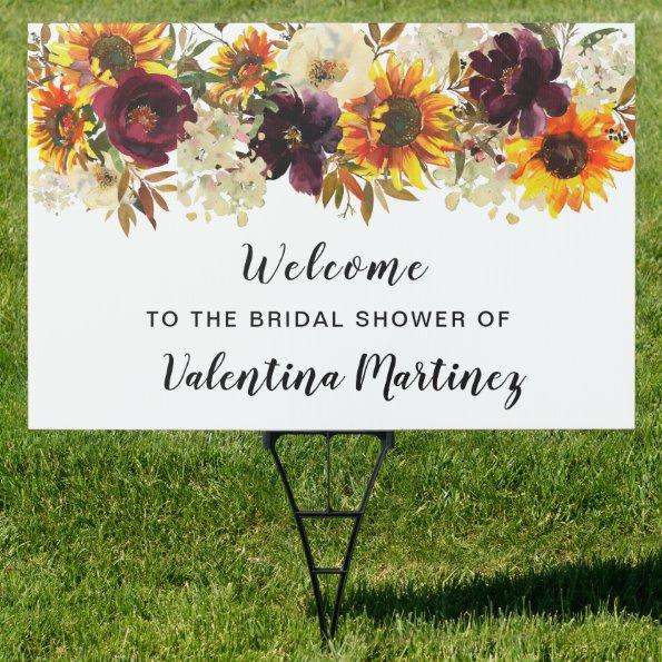 Boho Autumn Floral  Welcome Yard Sign