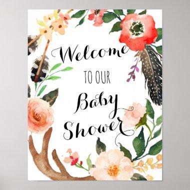 Boho Baby shower, bridal shower poster, banner Poster