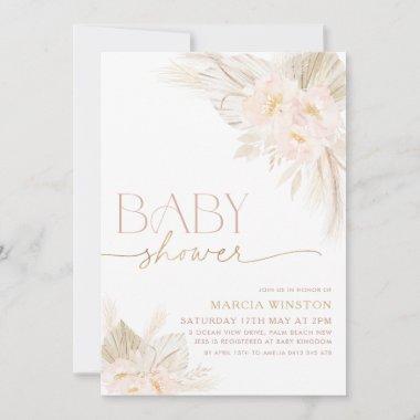 Boho Baby Shower Invitations Floral Light Pink