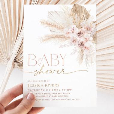 Boho Baby Shower Invitations Floral Pink