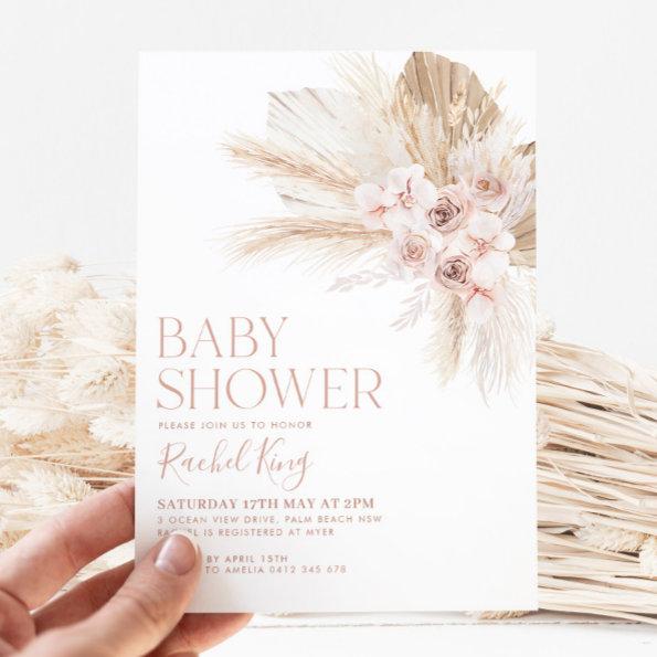 Boho Baby Shower Invitations Flowers Pink Neutral