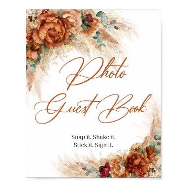 Boho beach copper floral greenery Photo Guest Book