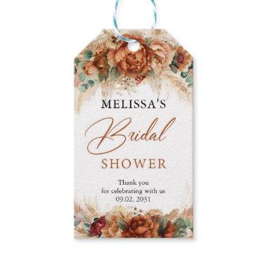 Boho beach terracotta floral pampas Bridal Shower Gift Tags