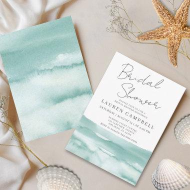 Boho Beach Watercolor Teal Blue Bridal Shower Invitations