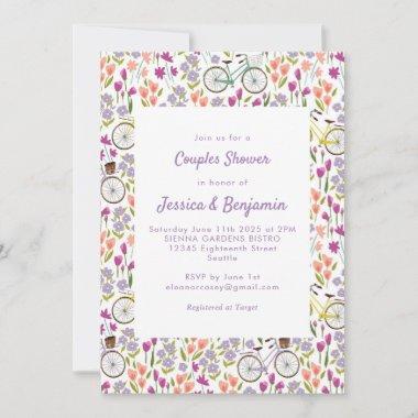 Boho Bicycle Floral Script Chic Couples Shower Invitations