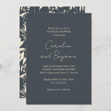 Boho Black Floral Elegant Minimalist Couple Shower Invitations