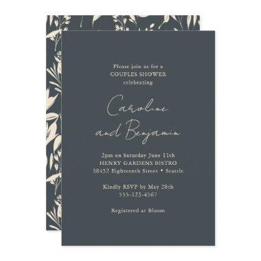 Boho Black Floral Elegant Minimalist Couple Shower