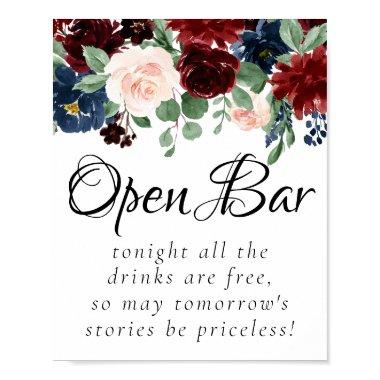 Boho Bloom | Burgundy Blush and Navy Open Bar Poster